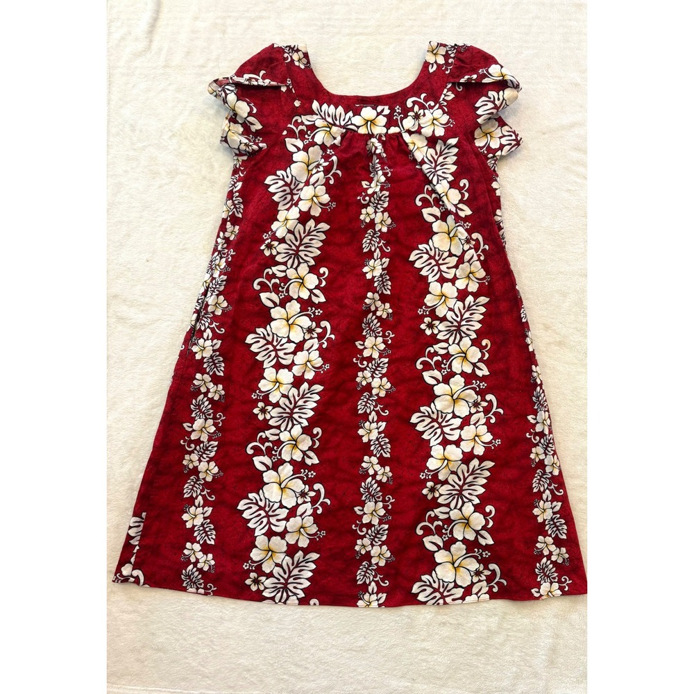 Royal Creations Hawaii Red Floral Hibiscus Muumuu Dress Cotton Womens Large